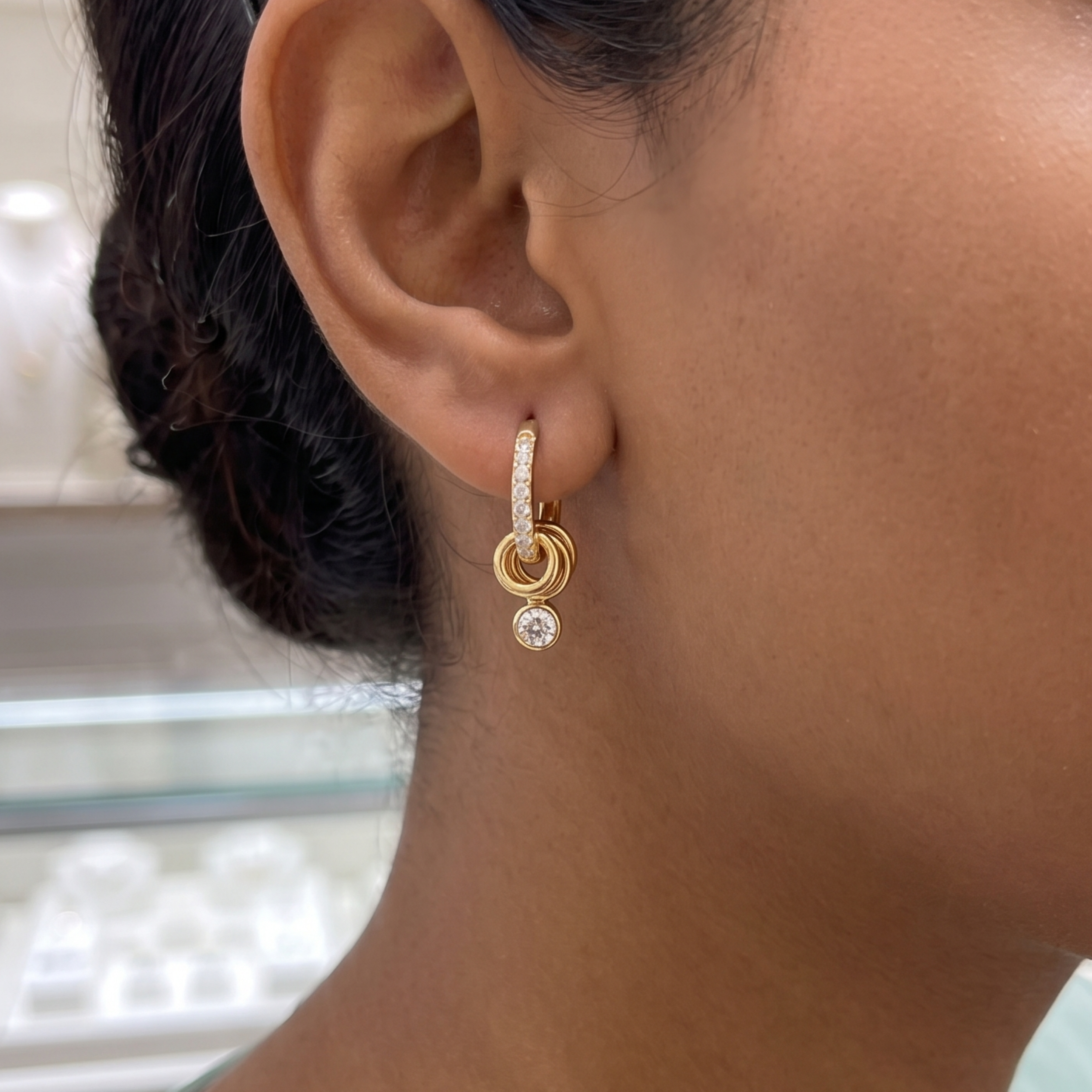 Gold-Plated Interlocking Ring Huggie Earrings