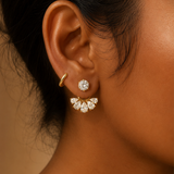 18K Gold Plated CZ Marquise Fan Jacket Stud Earrings