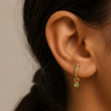 Peridot Green Crystal Huggie Hoop Earrings with Interlocking Dangle Charm