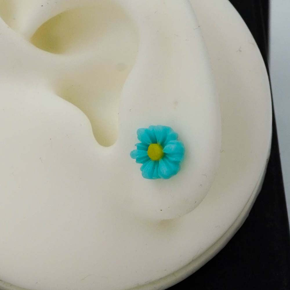 cyan flower studs