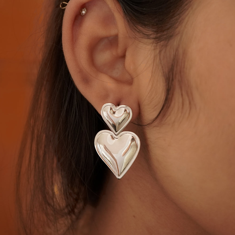 double heart studs
