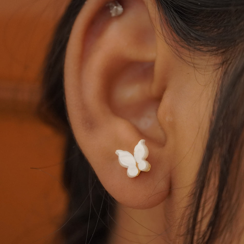 WHITE BUTTERFLY STUDS