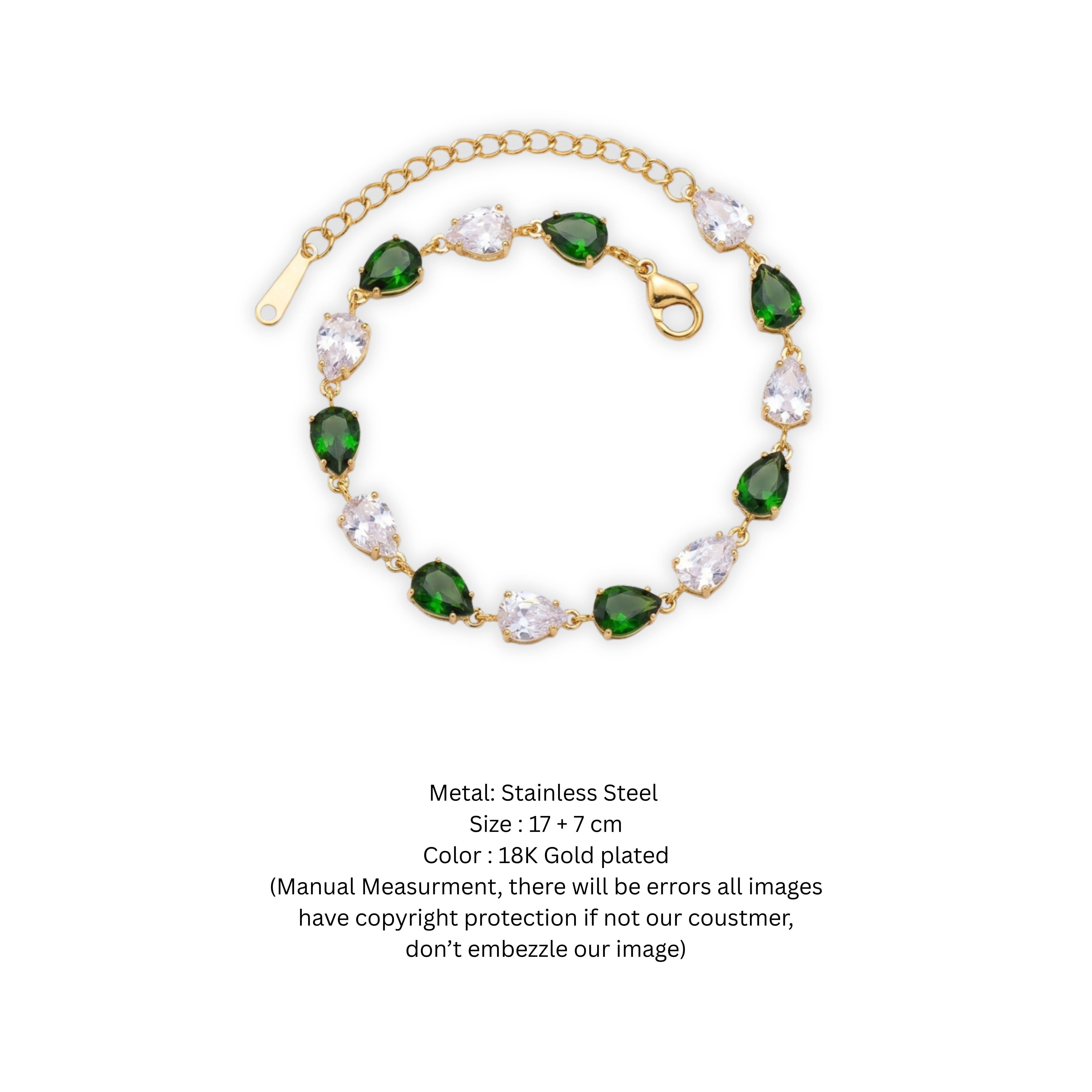 Enchanted Forest Emerald & Clear Teardrop Bracelet