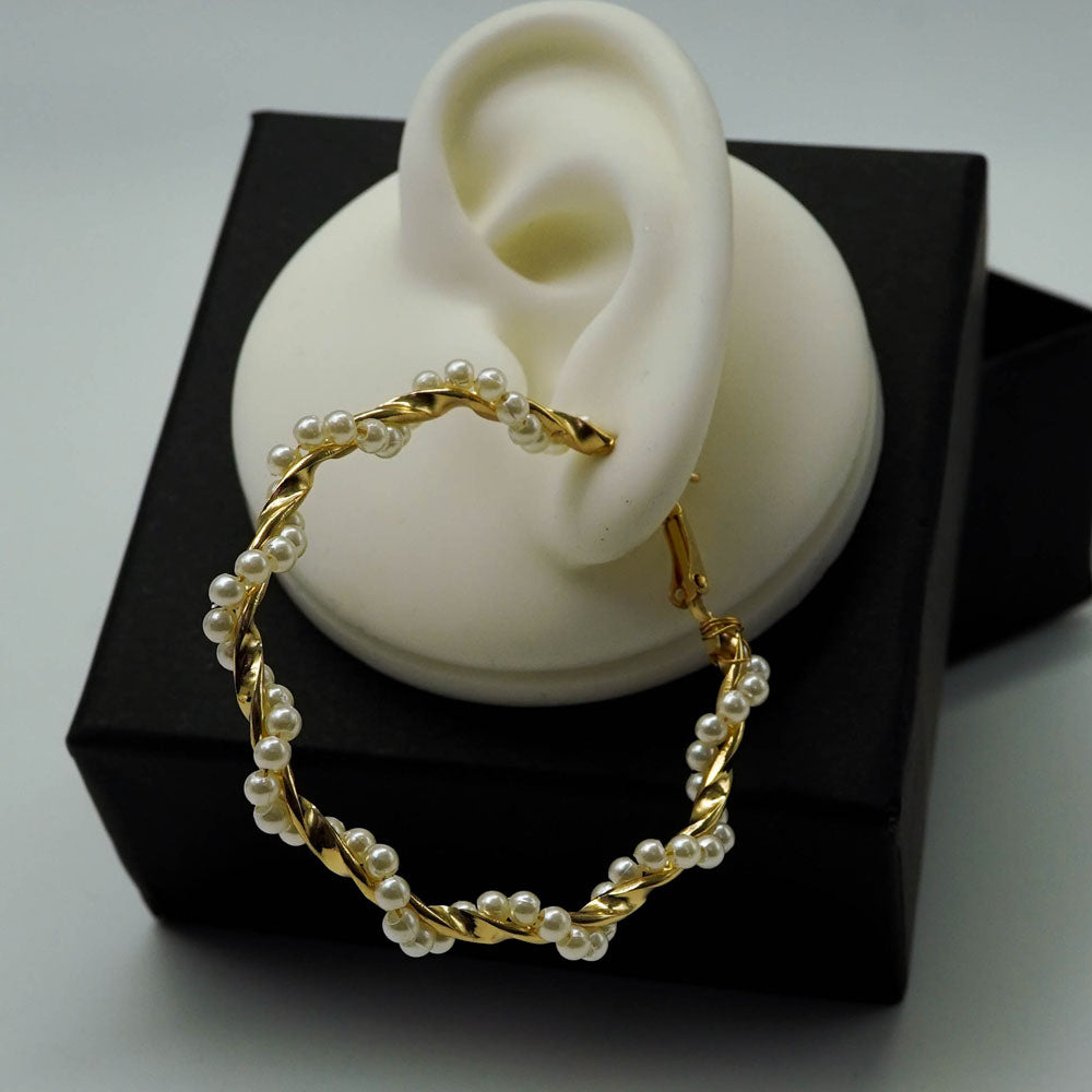 twisted pearl layered hoops