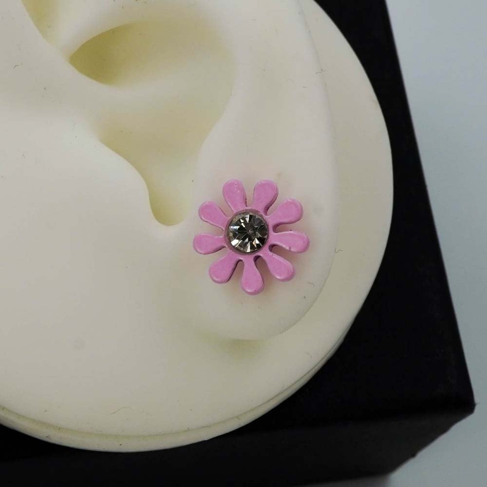 pink flower studs D1128
