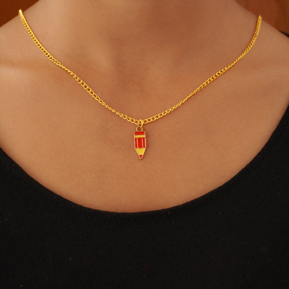 red and yellow pencil pendant