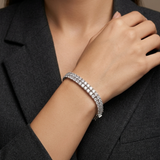 Double Row Princess Cut Cubic Zirconia Tennis Bracelet in Silver Finish