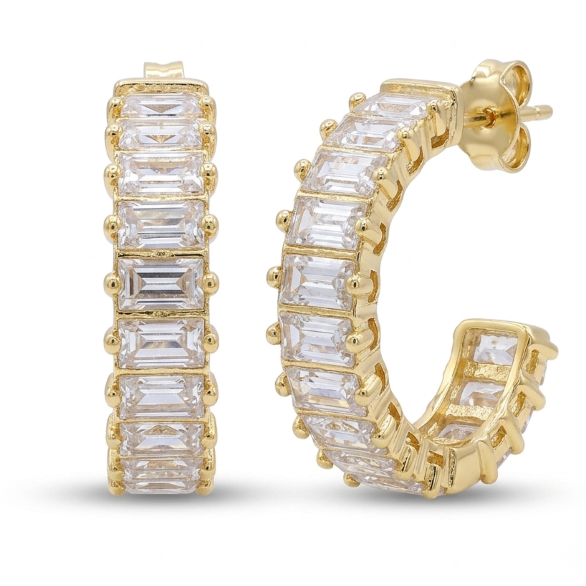 Gold-Tone Baguette Stone Hoop Earrings