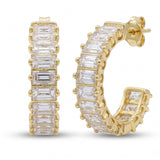 Gold-Tone Baguette Stone Hoop Earrings