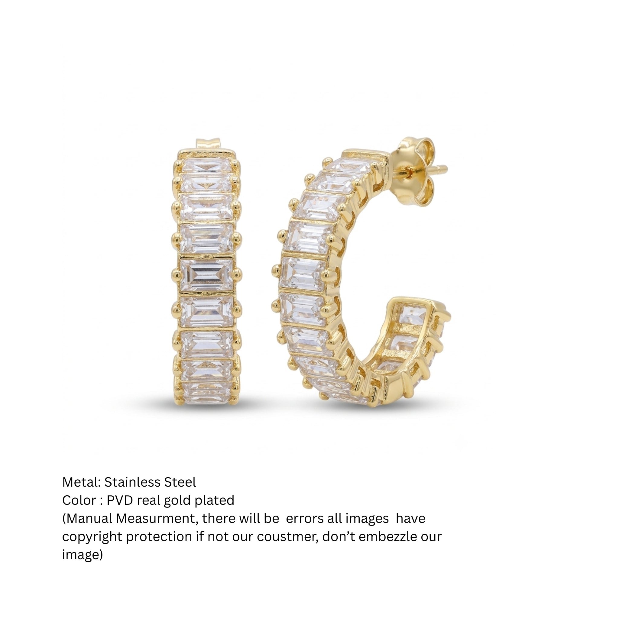 Gold-Tone Baguette Stone Hoop Earrings