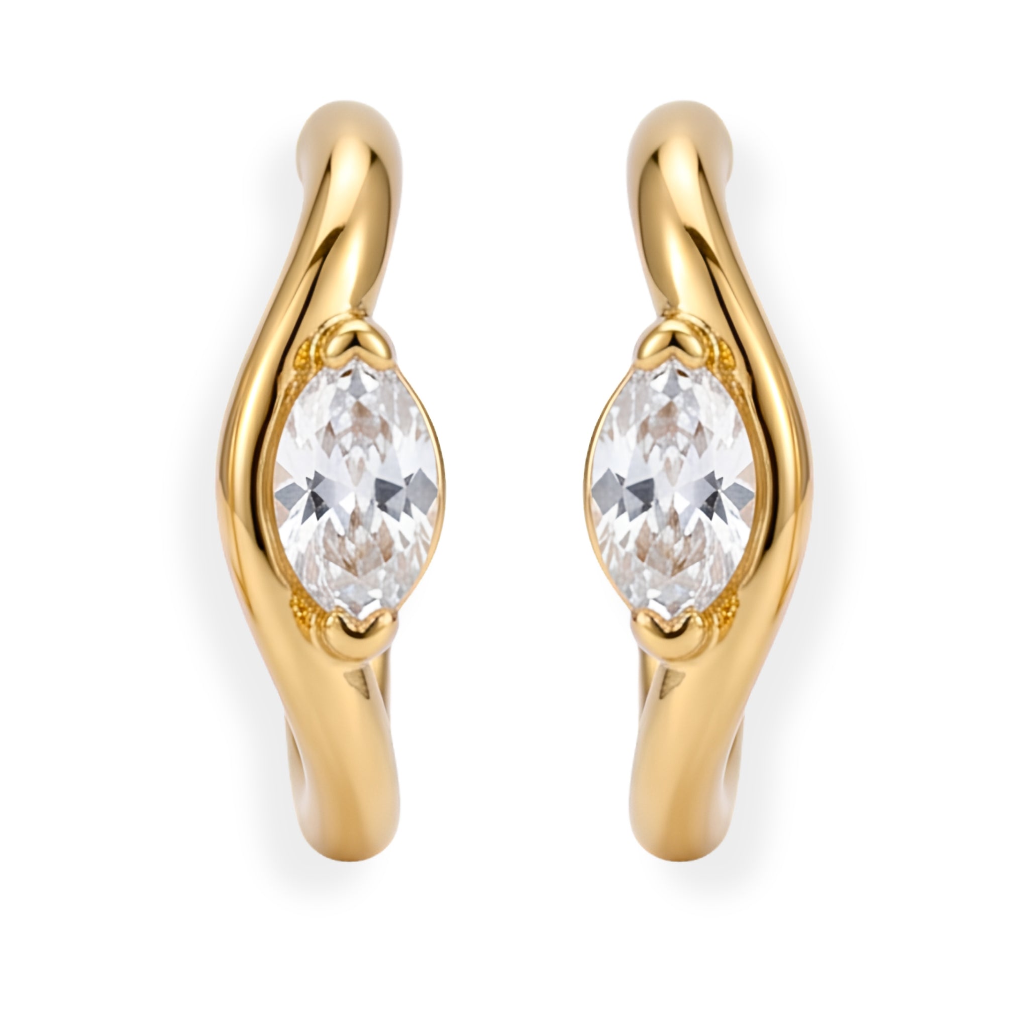 Gold-Tone Marquise Stone Huggie Hoop Earrings