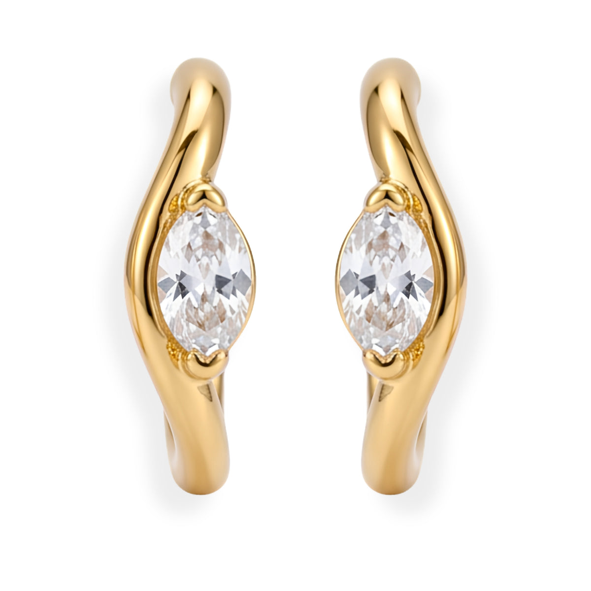Gold-Tone Marquise Stone Huggie Hoop Earrings