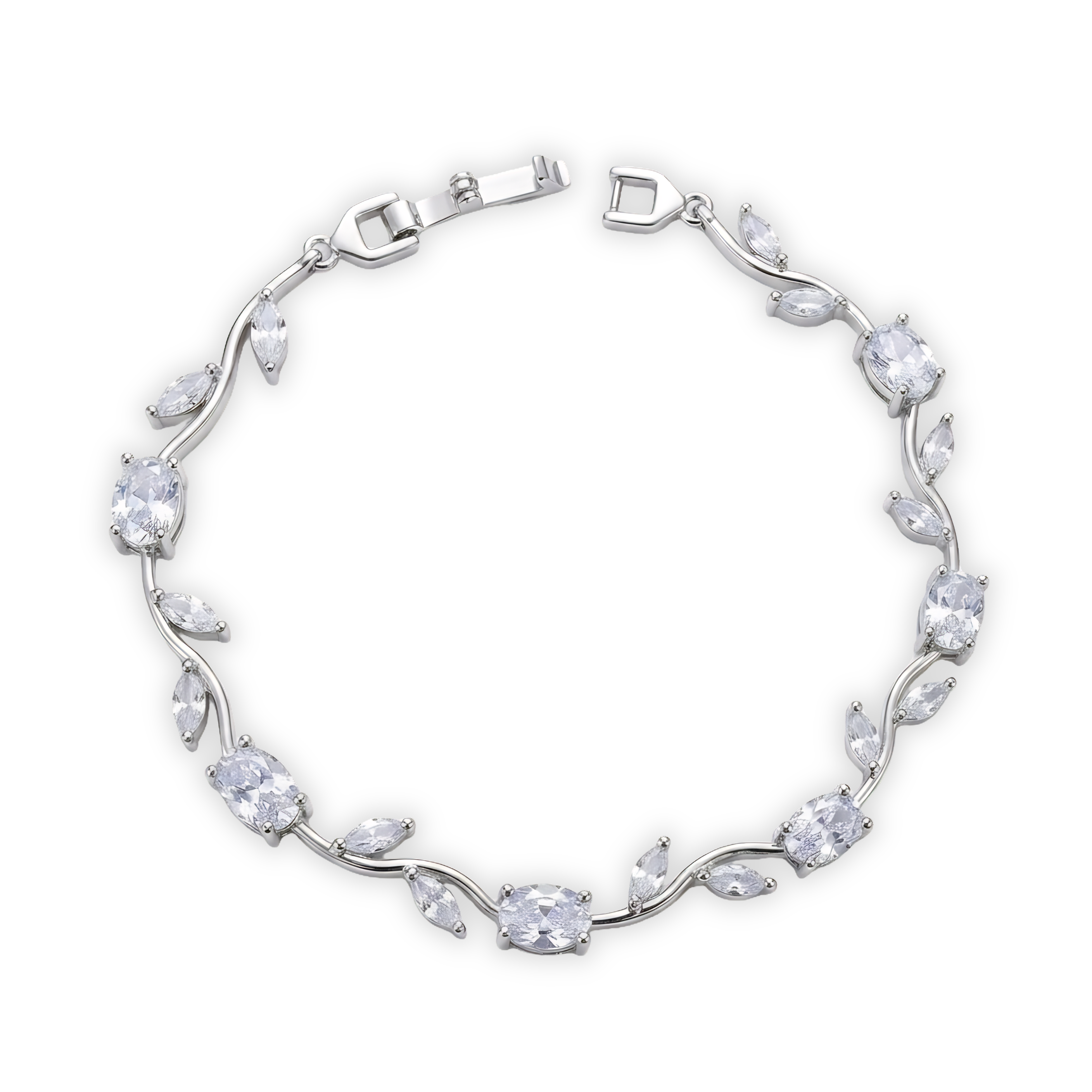 Silver-Plated Marquise and Oval Cubic Zirconia Leaf Vine Bracelet