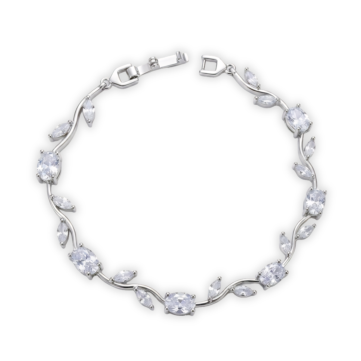 Silver-Plated Marquise and Oval Cubic Zirconia Leaf Vine Bracelet