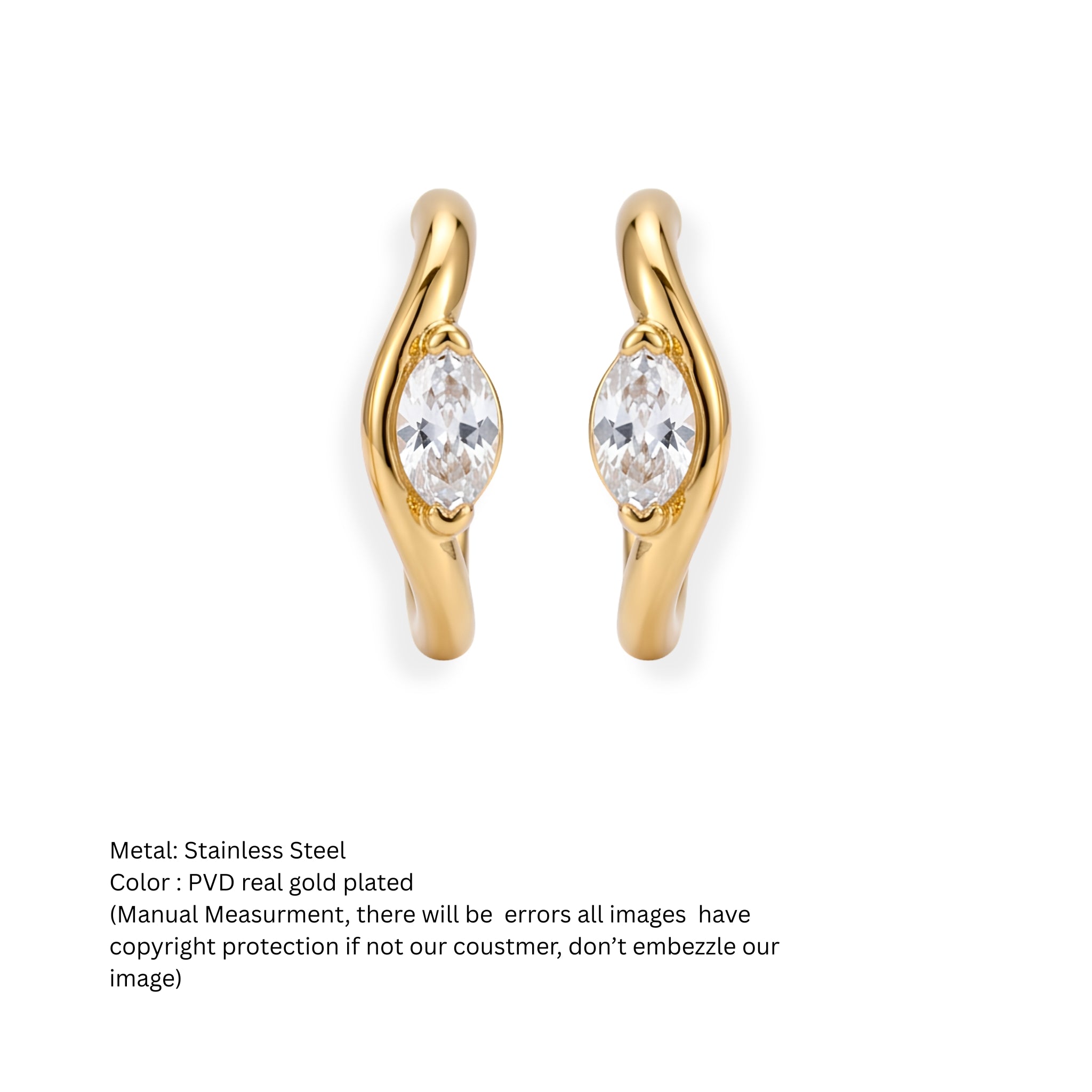 Gold-Tone Marquise Stone Huggie Hoop Earrings