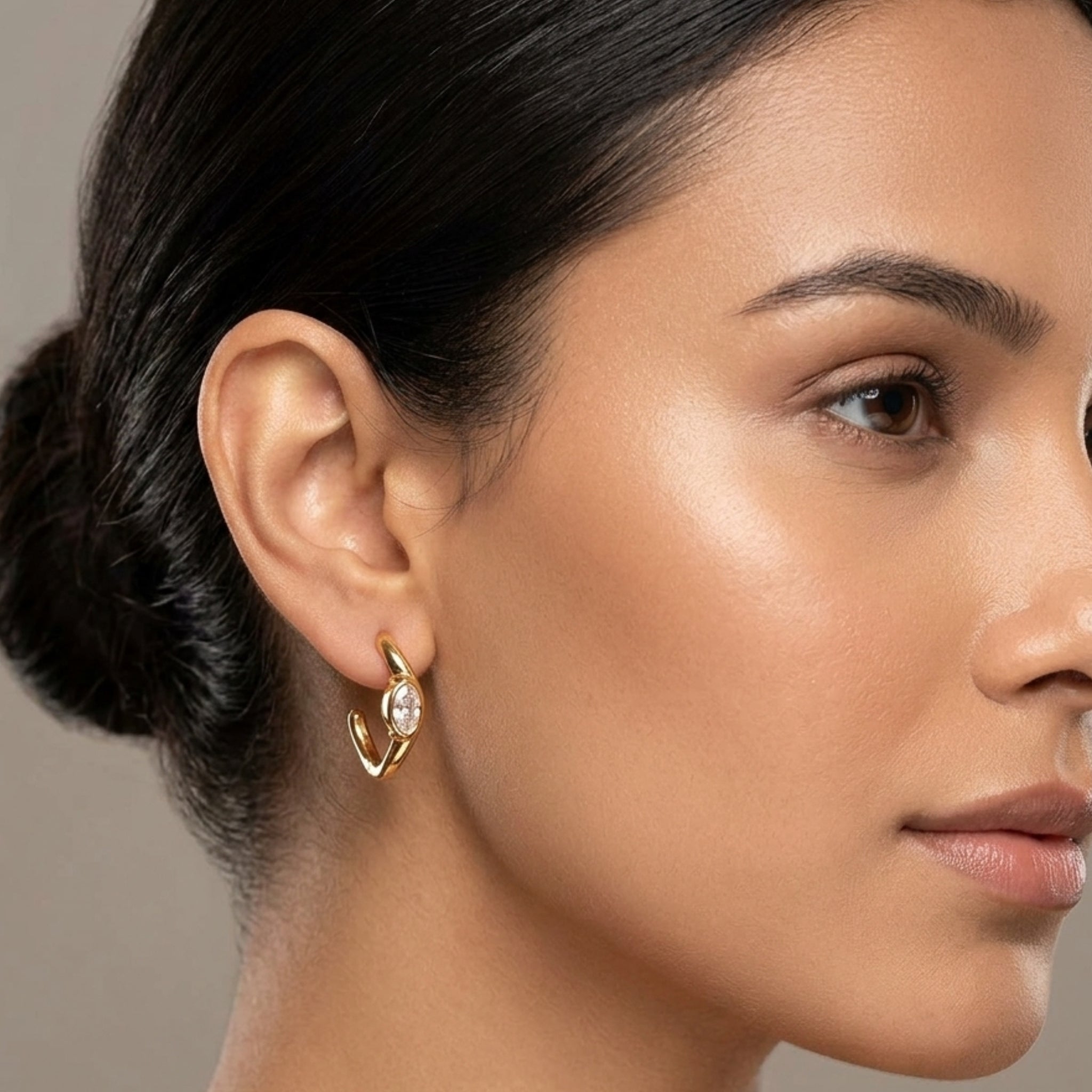 Gold-Tone Marquise Stone Huggie Hoop Earrings