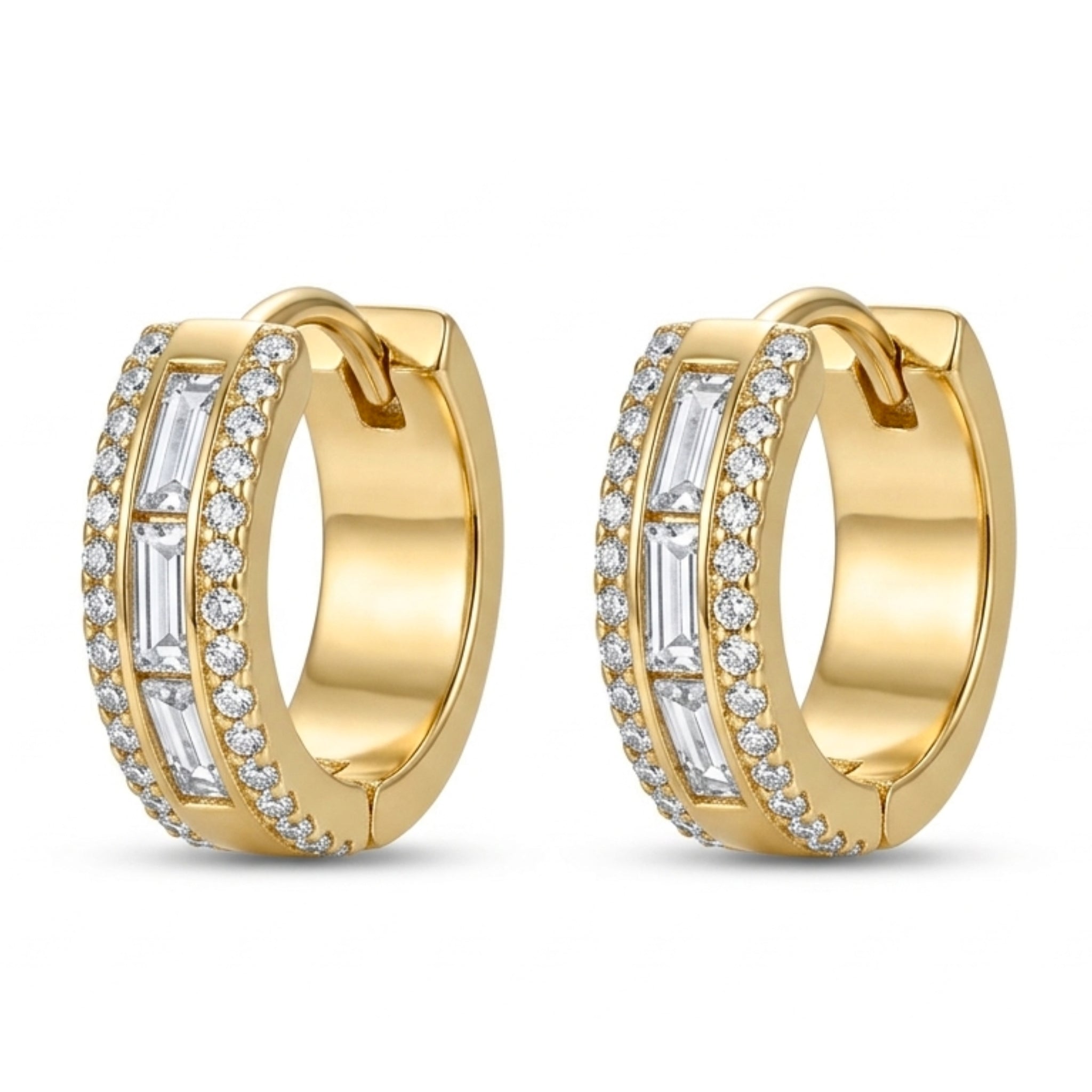 Gold-Tone Multi-Row Stone Huggie Hoop Earrings