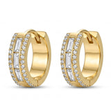 Gold-Tone Multi-Row Stone Huggie Hoop Earrings