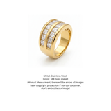Double Row Princess Cut Cubic Zirconia Wide Band Ring in 18K Gold Finish