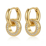 Gold-Tone Pavé Circle Drop Hoop Earrings