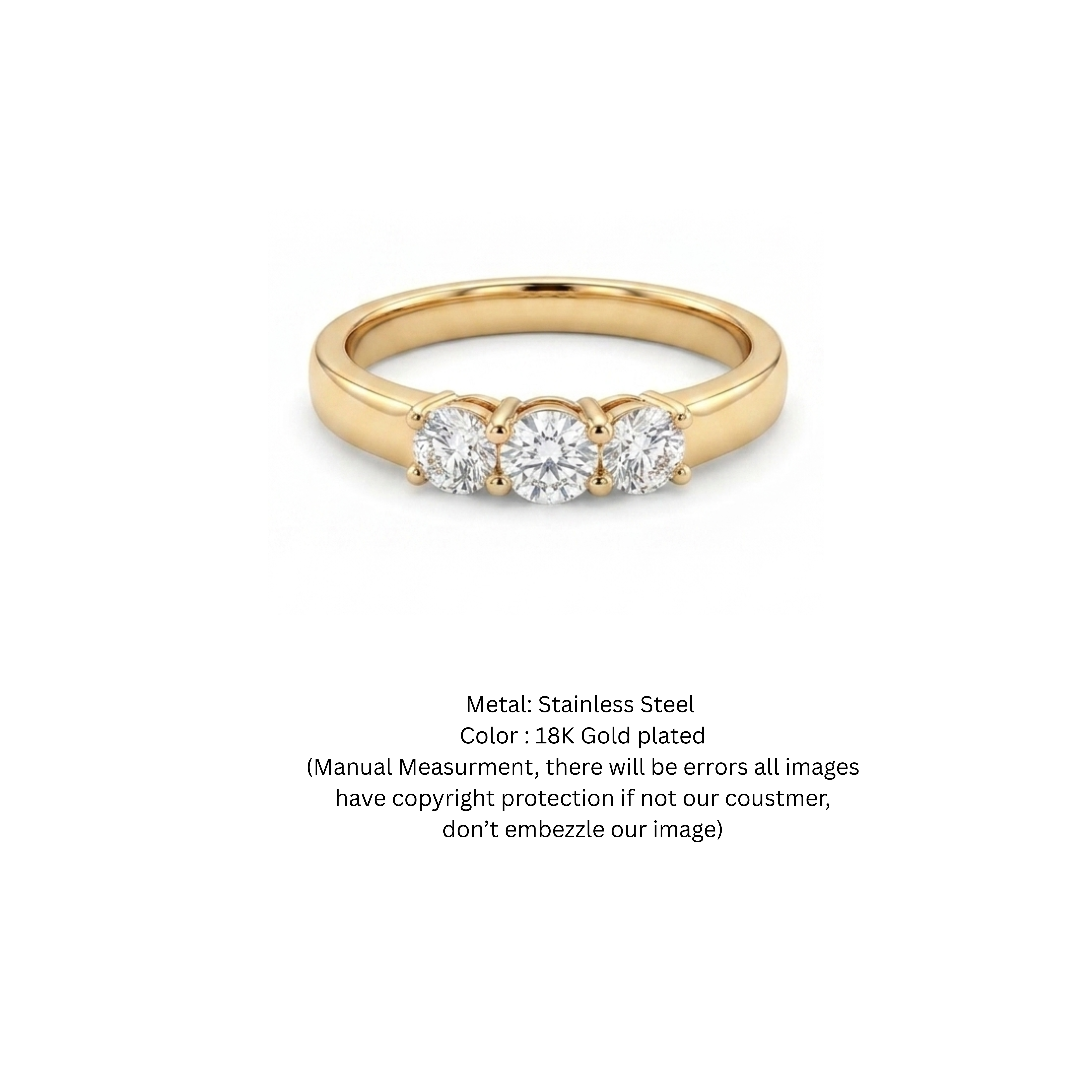 Dainty Trio Brilliant Cut Cubic Zirconia Ring in 18K Gold Plating