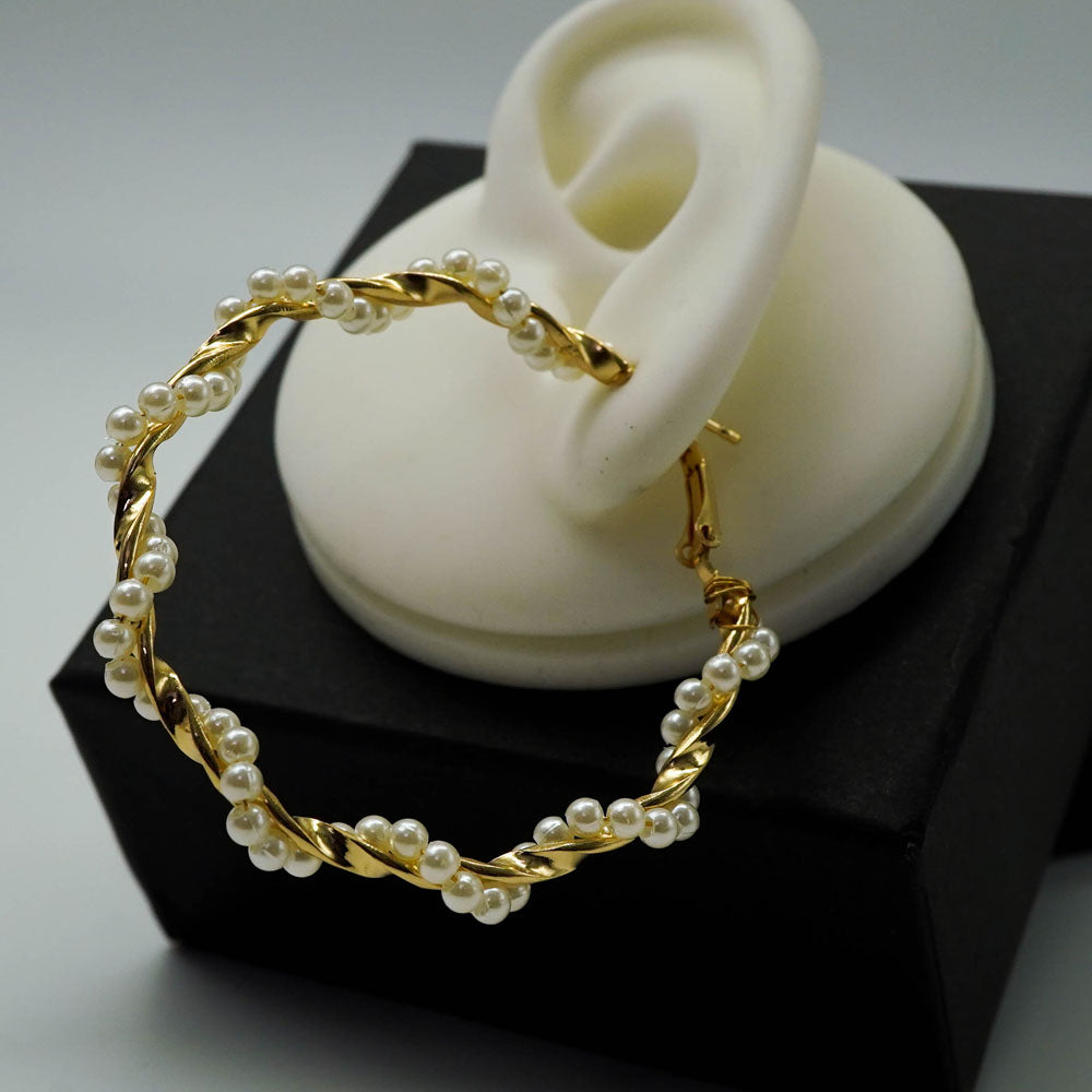twisted pearl layered hoops