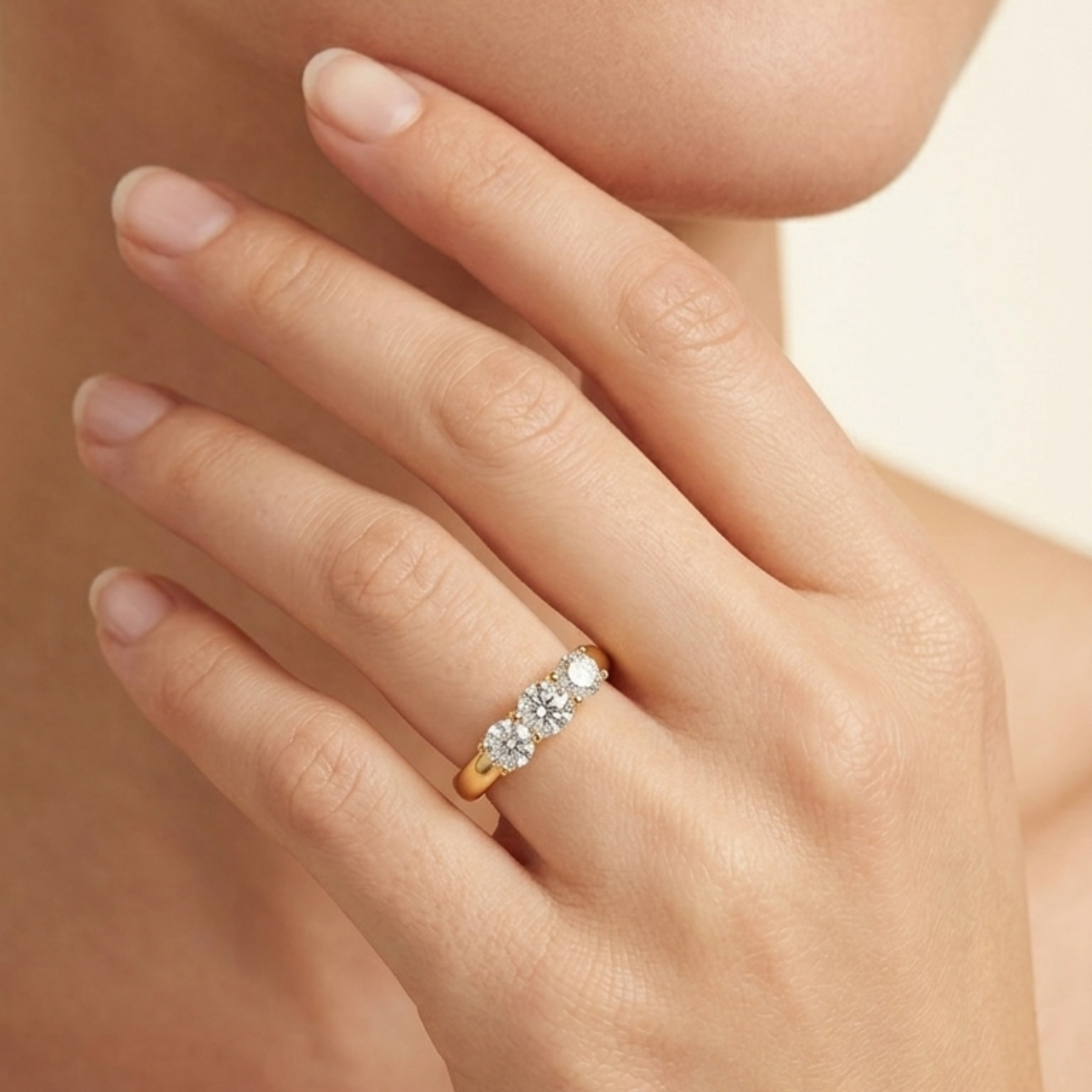 Dainty Trio Brilliant Cut Cubic Zirconia Ring in 18K Gold Plating