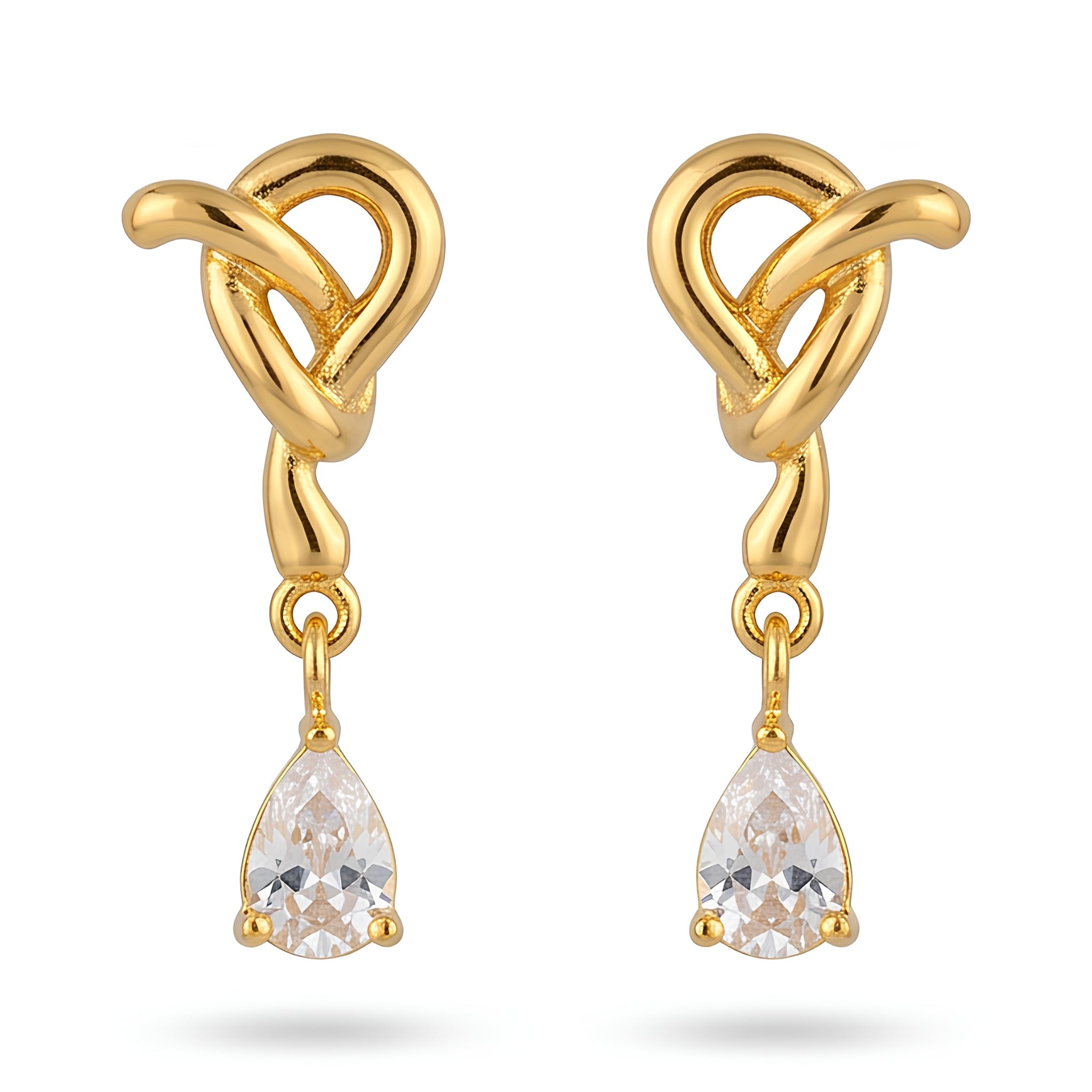 Gold-Tone Love Knot Drop Earrings with Pear-Cut Stone