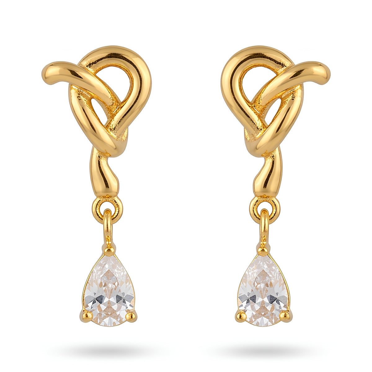 Gold-Tone Love Knot Drop Earrings with Pear-Cut Stone