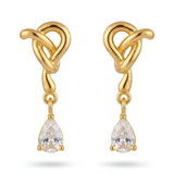 Gold-Tone Love Knot Drop Earrings with Pear-Cut Stone