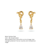 Gold-Tone Love Knot Drop Earrings with Pear-Cut Stone