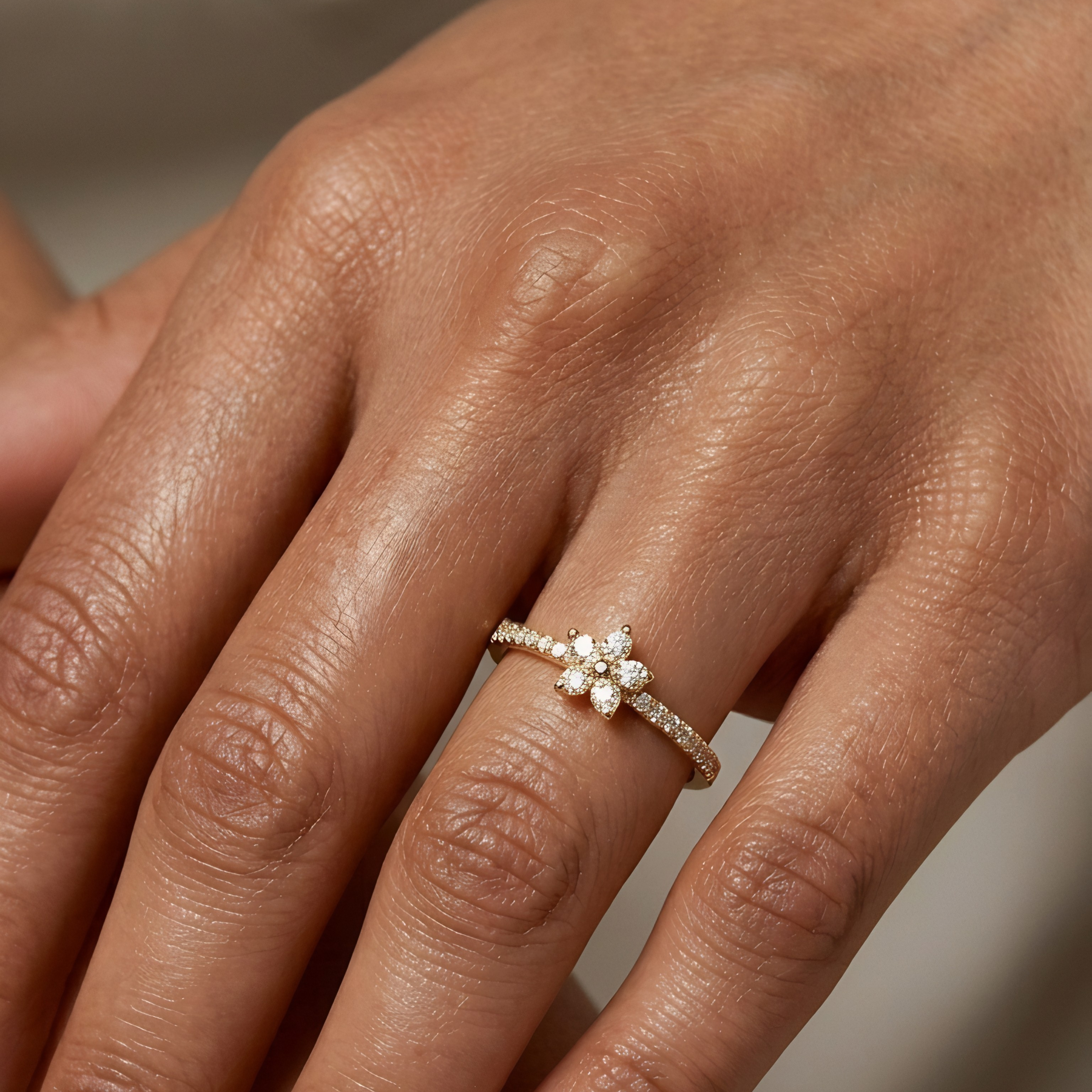 Golden Petals: Delicate Marquise Flower Ring