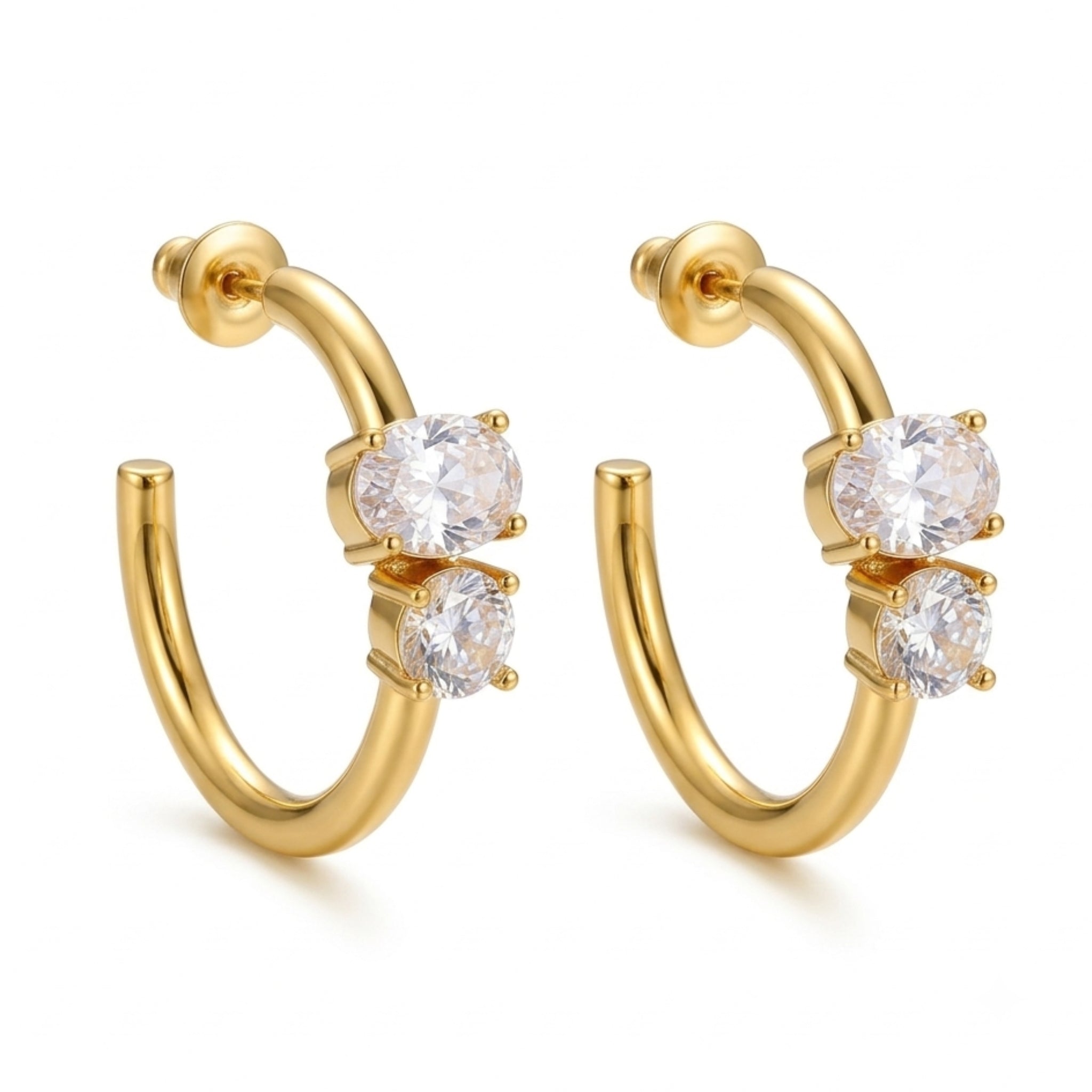 Gold-Tone Double Stone Hoop Earrings