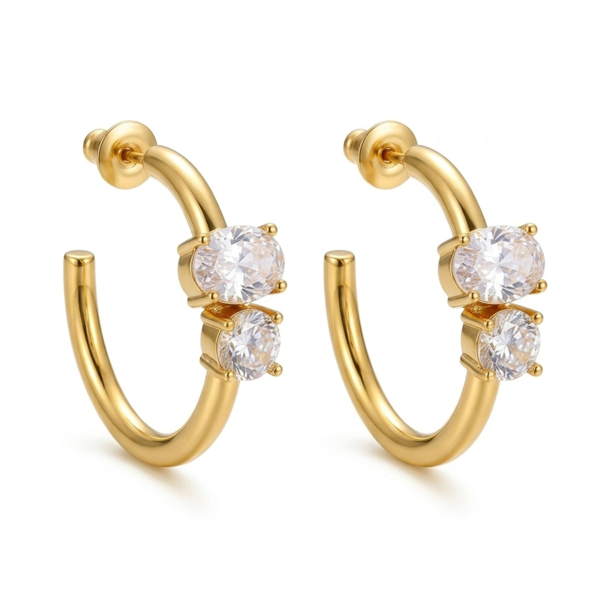 Gold-Tone Double Stone Hoop Earrings