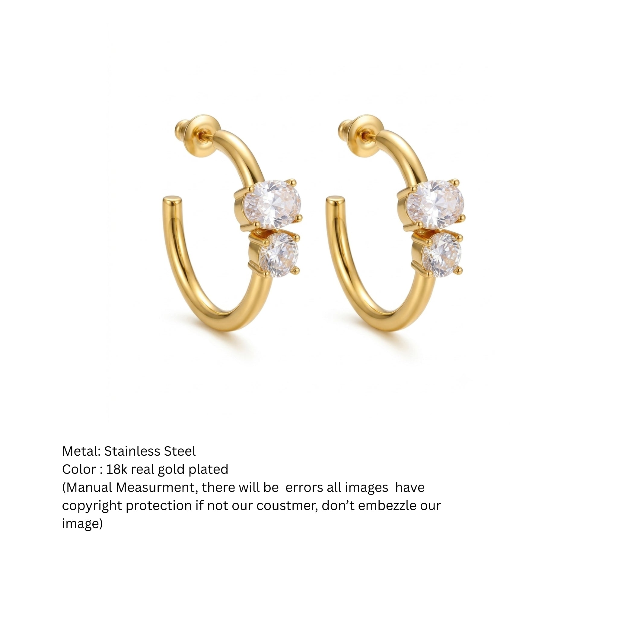 Gold-Tone Double Stone Hoop Earrings