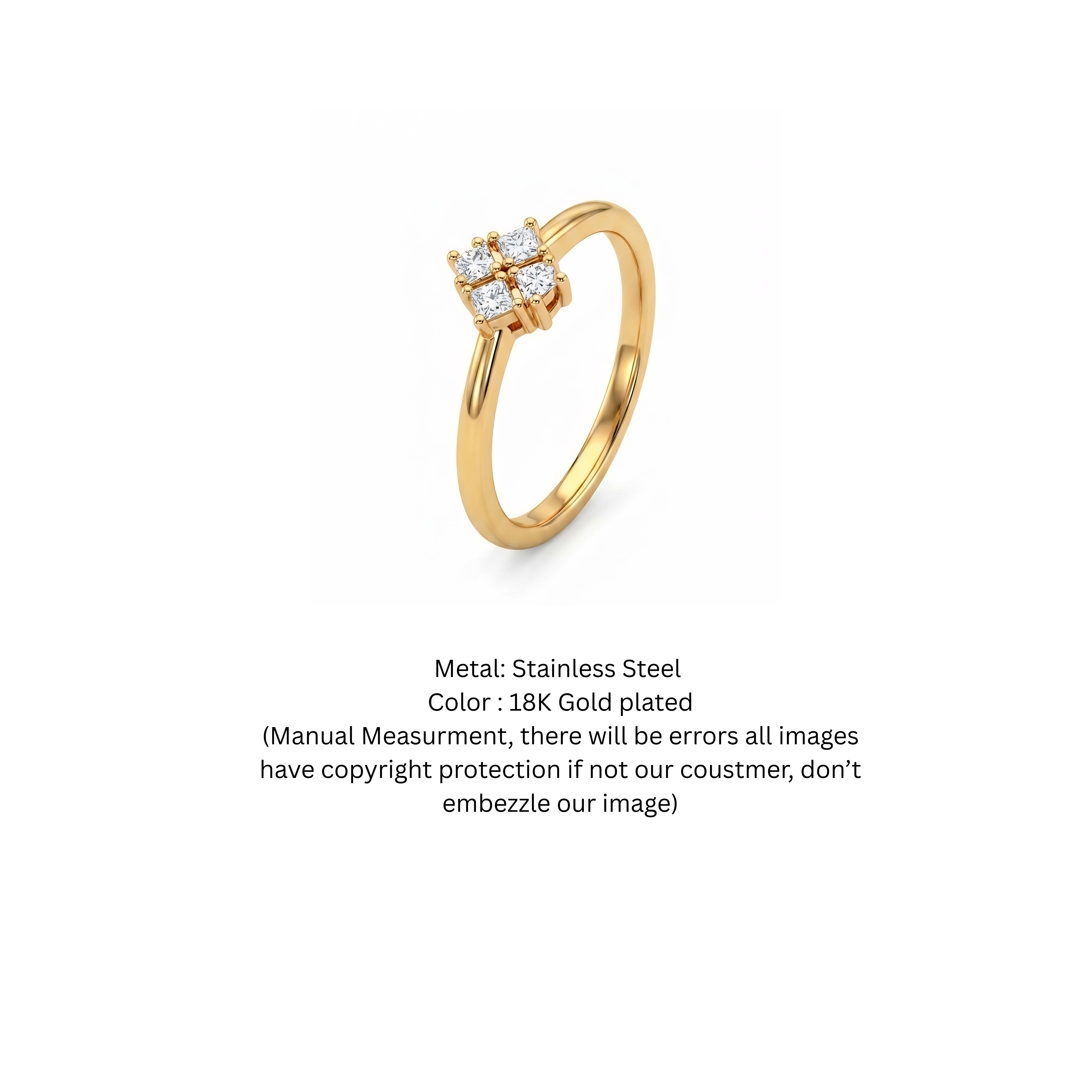 Elegant Gold-Plated Minimalist Four-Stone Diamond Ring