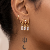 18K Gold Plated Triple Layer Huggie Hoop Earrings with Baguette Charms