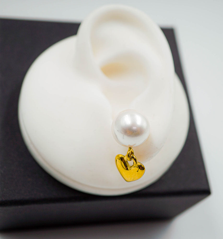 Pearl and heart drop earrings D475