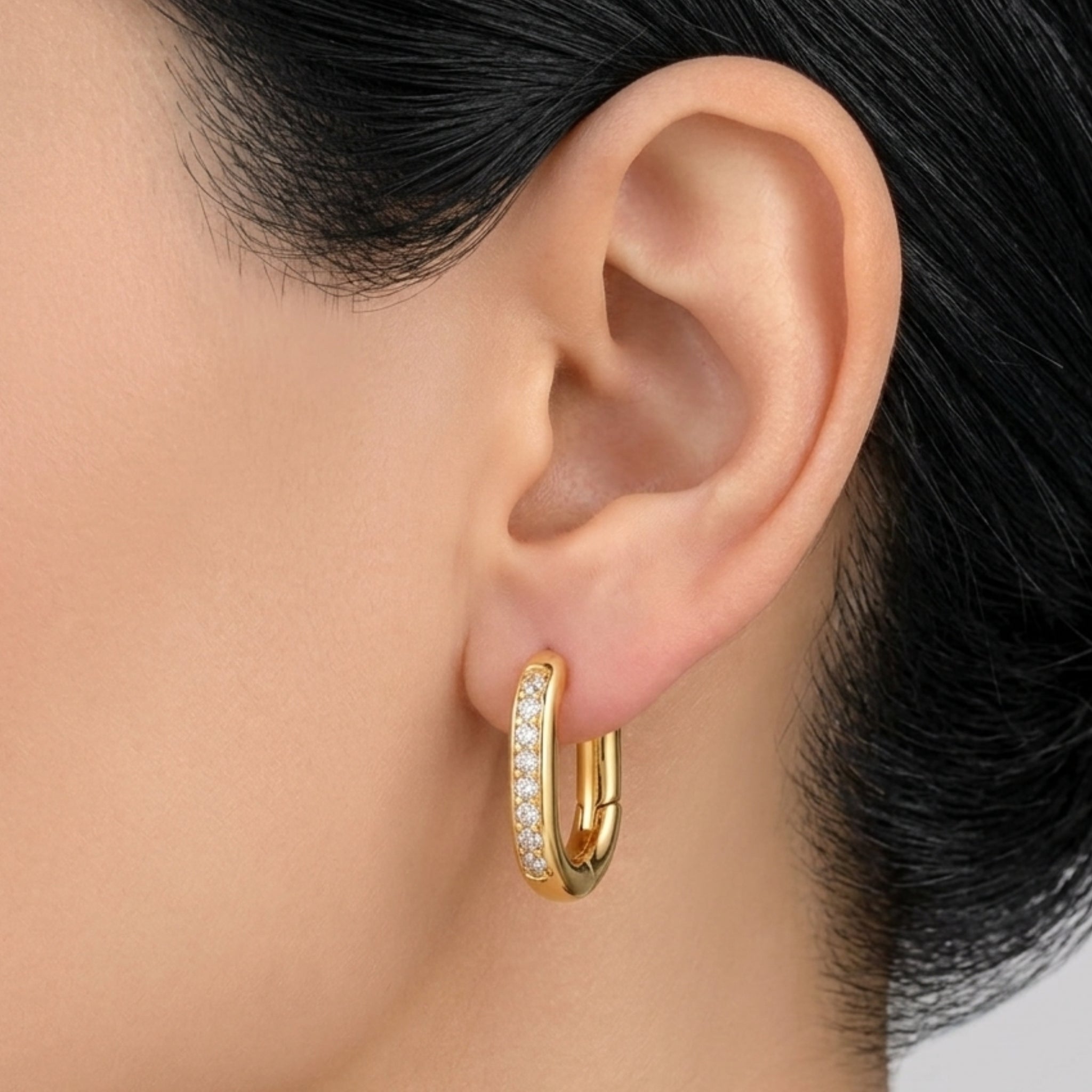 Gold-Tone Pavé-Line Oval Huggie Hoop Earrings