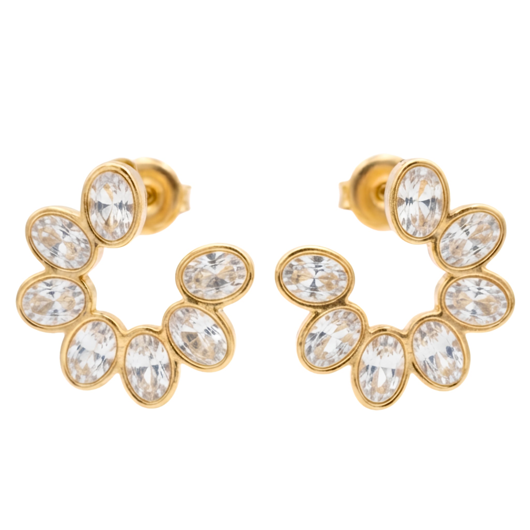 Gold-Tone Bezel-Set Oval Stone Hoop Earrings