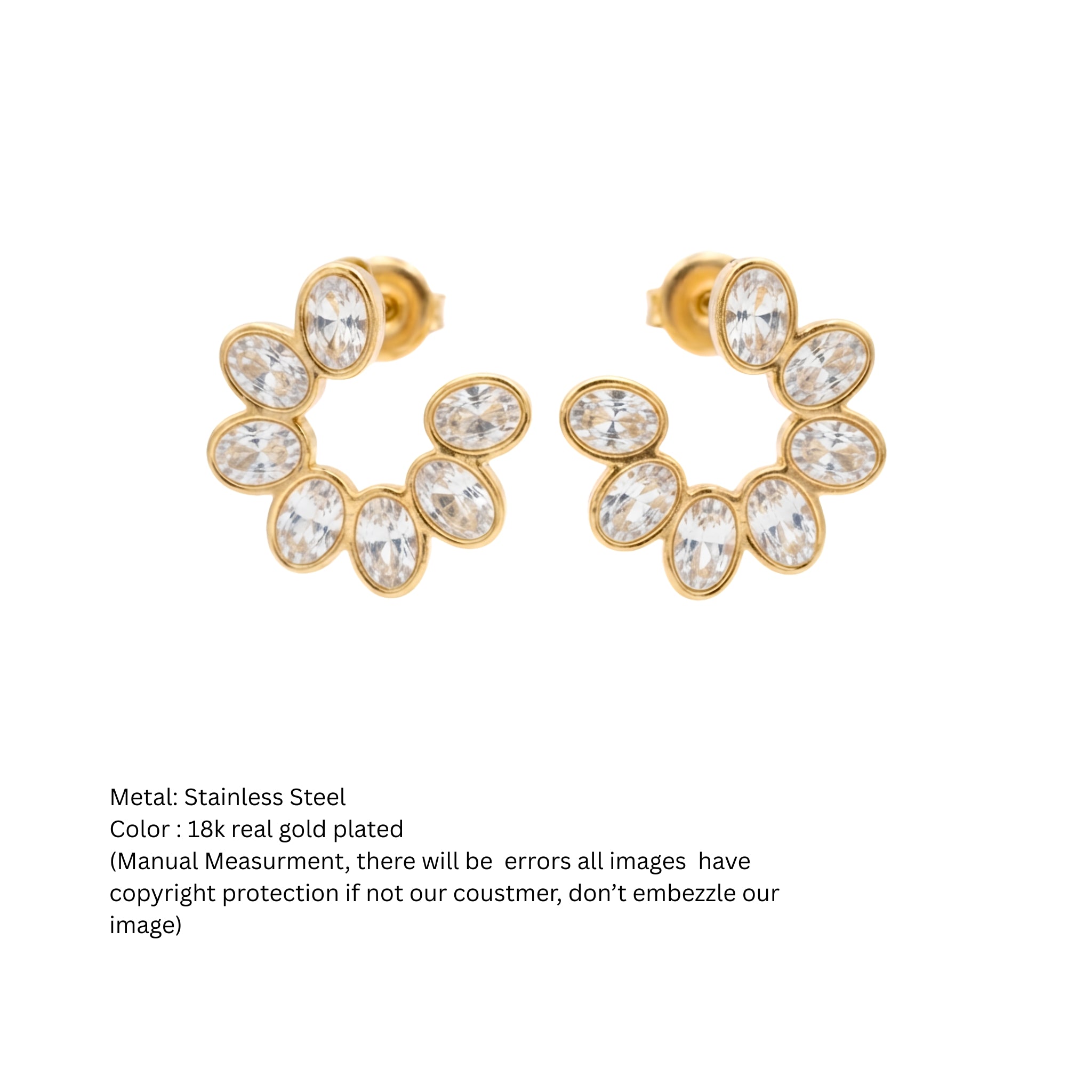 Gold-Tone Bezel-Set Oval Stone Hoop Earrings
