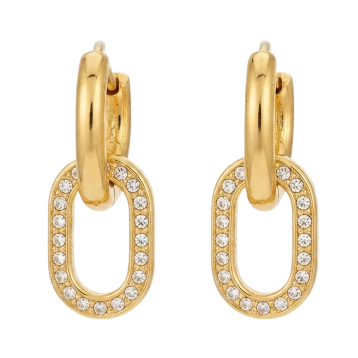 Gold-Tone Pavé Oval Link Drop Hoop Earrings