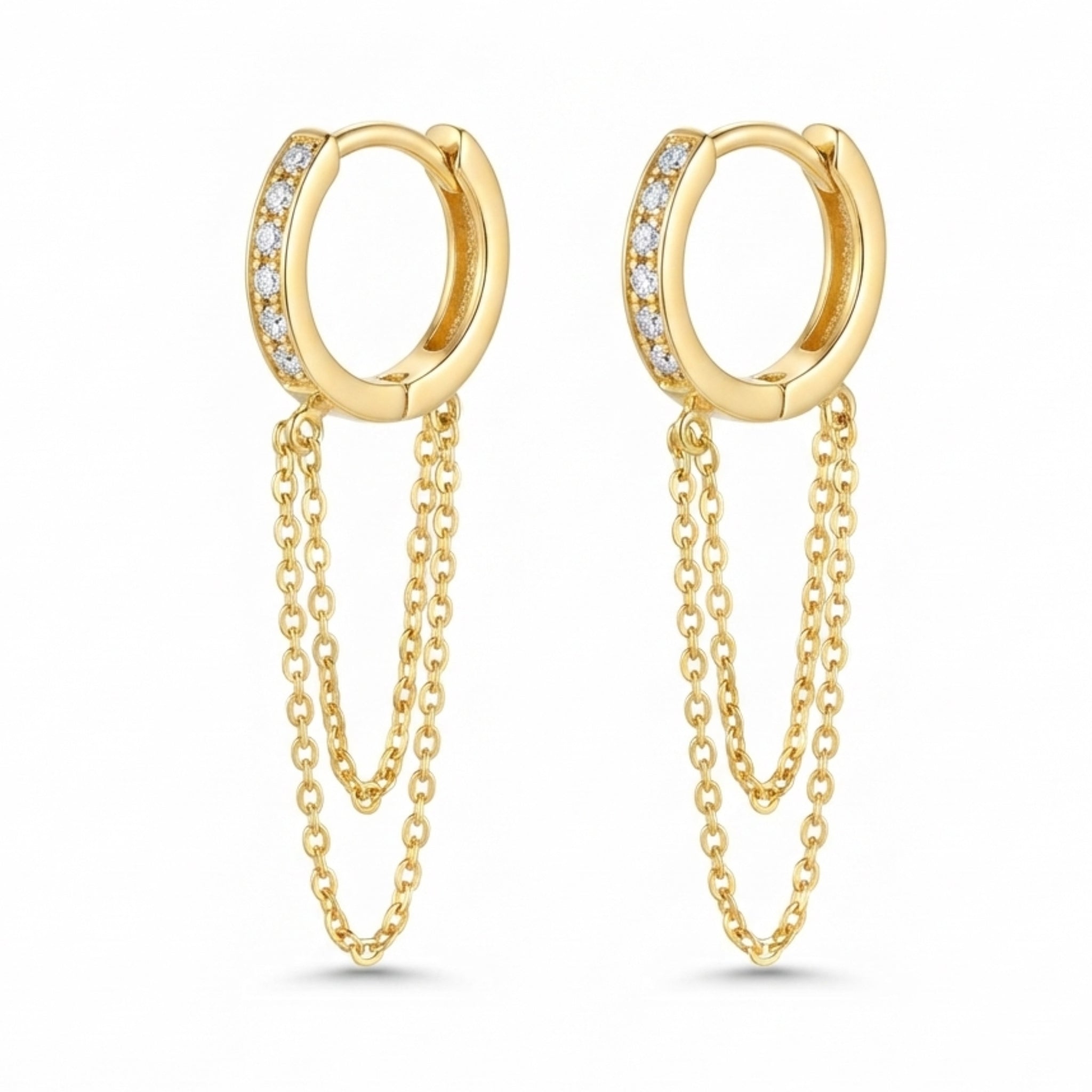 Gold-Tone Pavé Huggie Hoop Earrings with Draped Chains