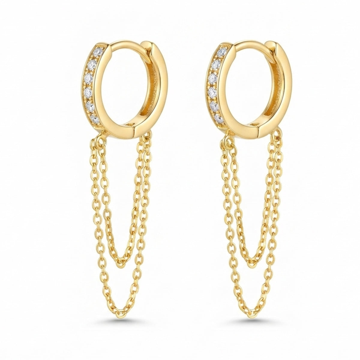 Gold-Tone Pavé Huggie Hoop Earrings with Draped Chains