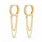 Gold-Tone Pavé Huggie Hoop Earrings with Draped Chains