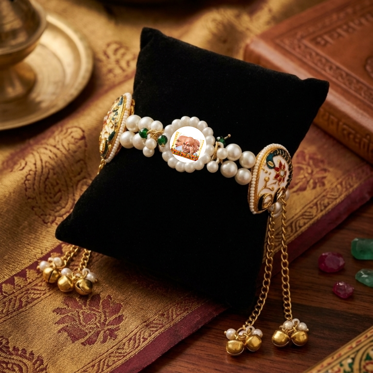 Divine Heritage: Pearl & Meenakari Blessing Bracelet for Sangat