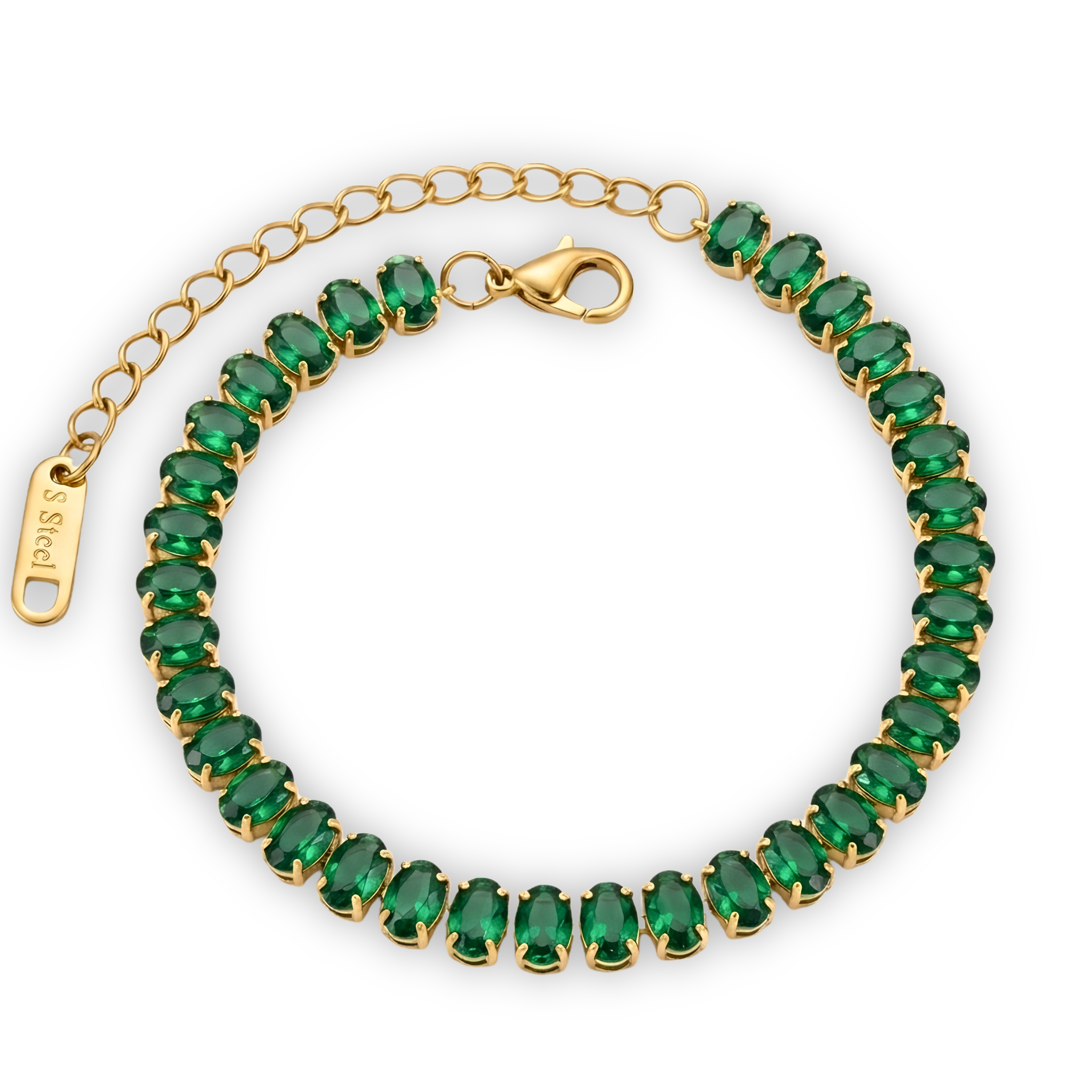 Elegant Emerald Green & Gold Tennis Bracelet