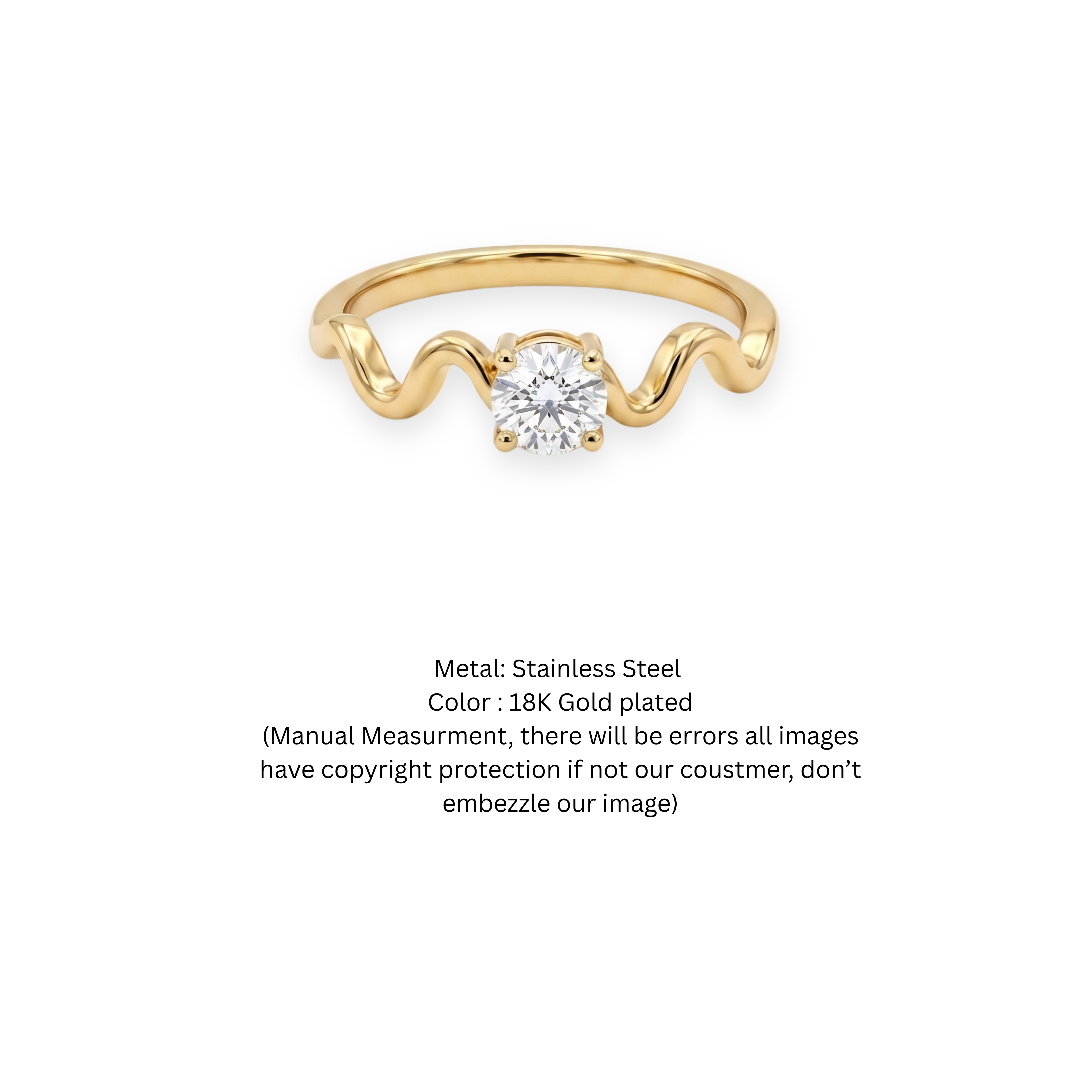 Gold Plated Wave Silhouette Solitaire Ring