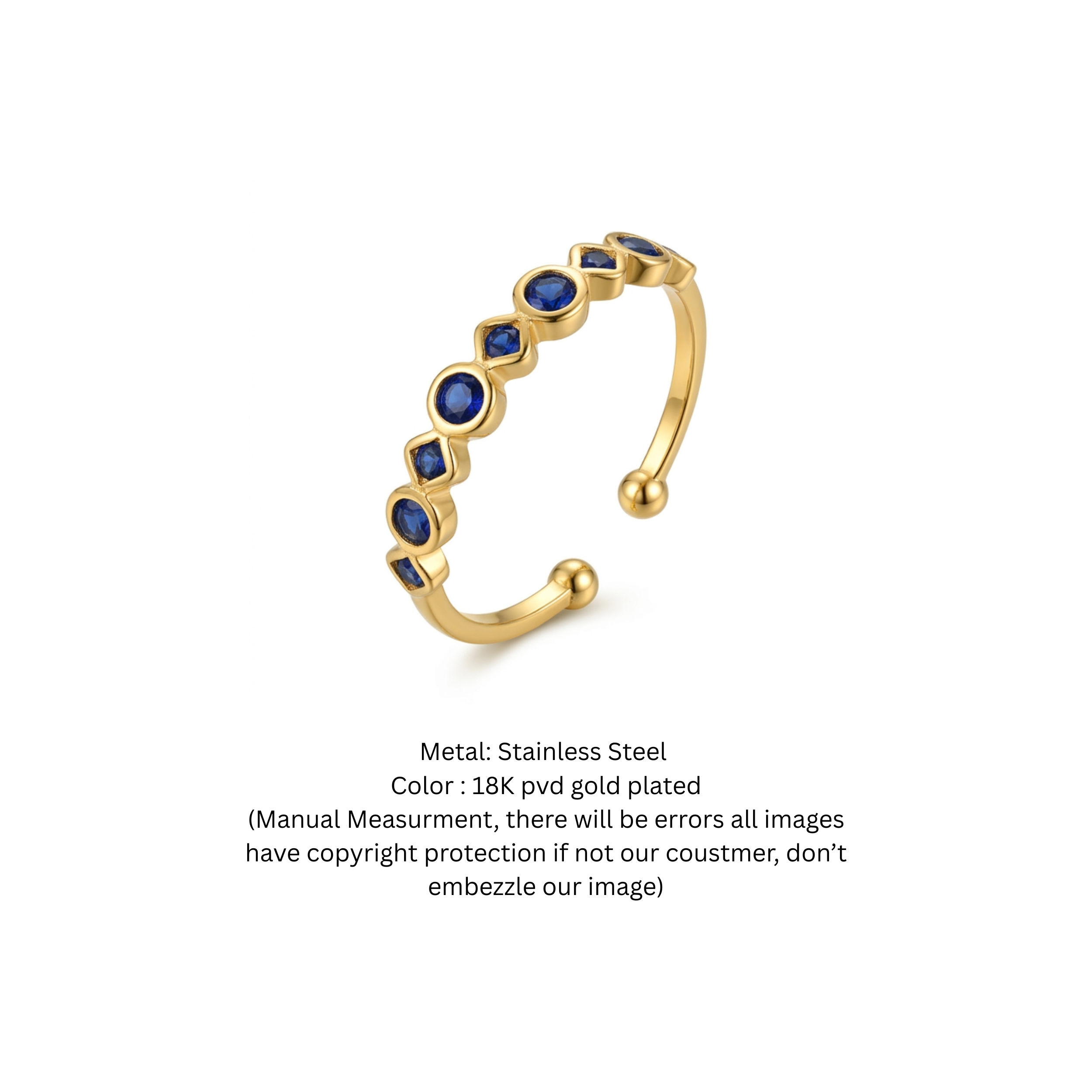 18K Gold Alternating Geometric Blue Sapphire Adjustable Eternity Band