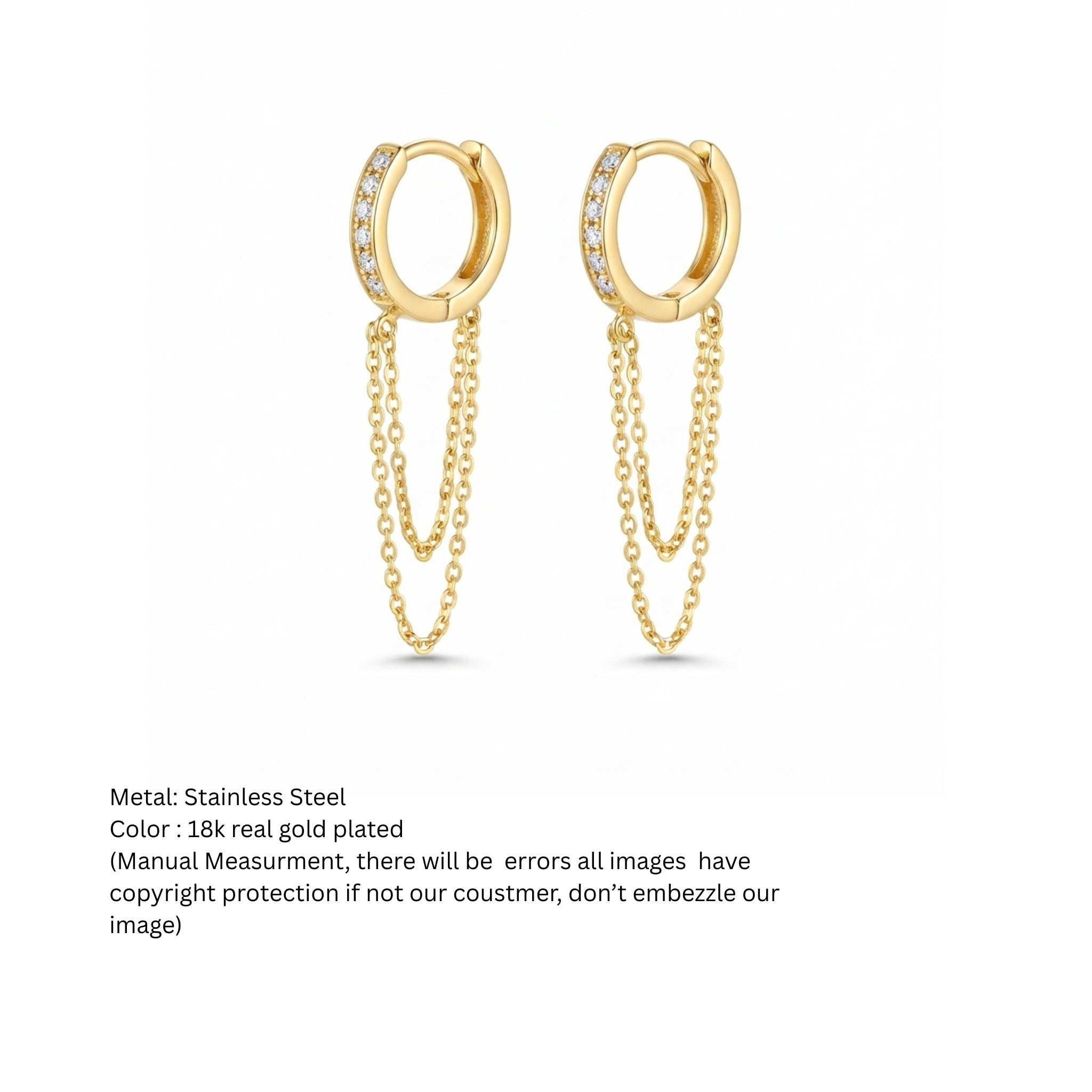 Gold-Tone Pavé Huggie Hoop Earrings with Draped Chains